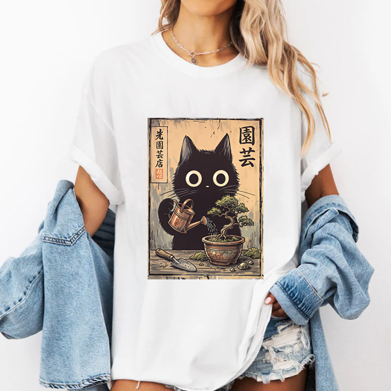 Bonsai Garden China - T-shirt Bonsai Black Cat, style japonais,